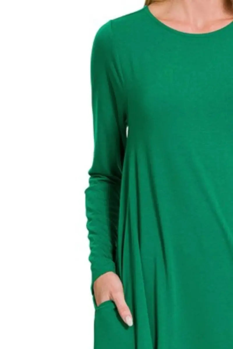 Zenana Long Sleeve Flare Dress With Pockets for Women - Love Salve